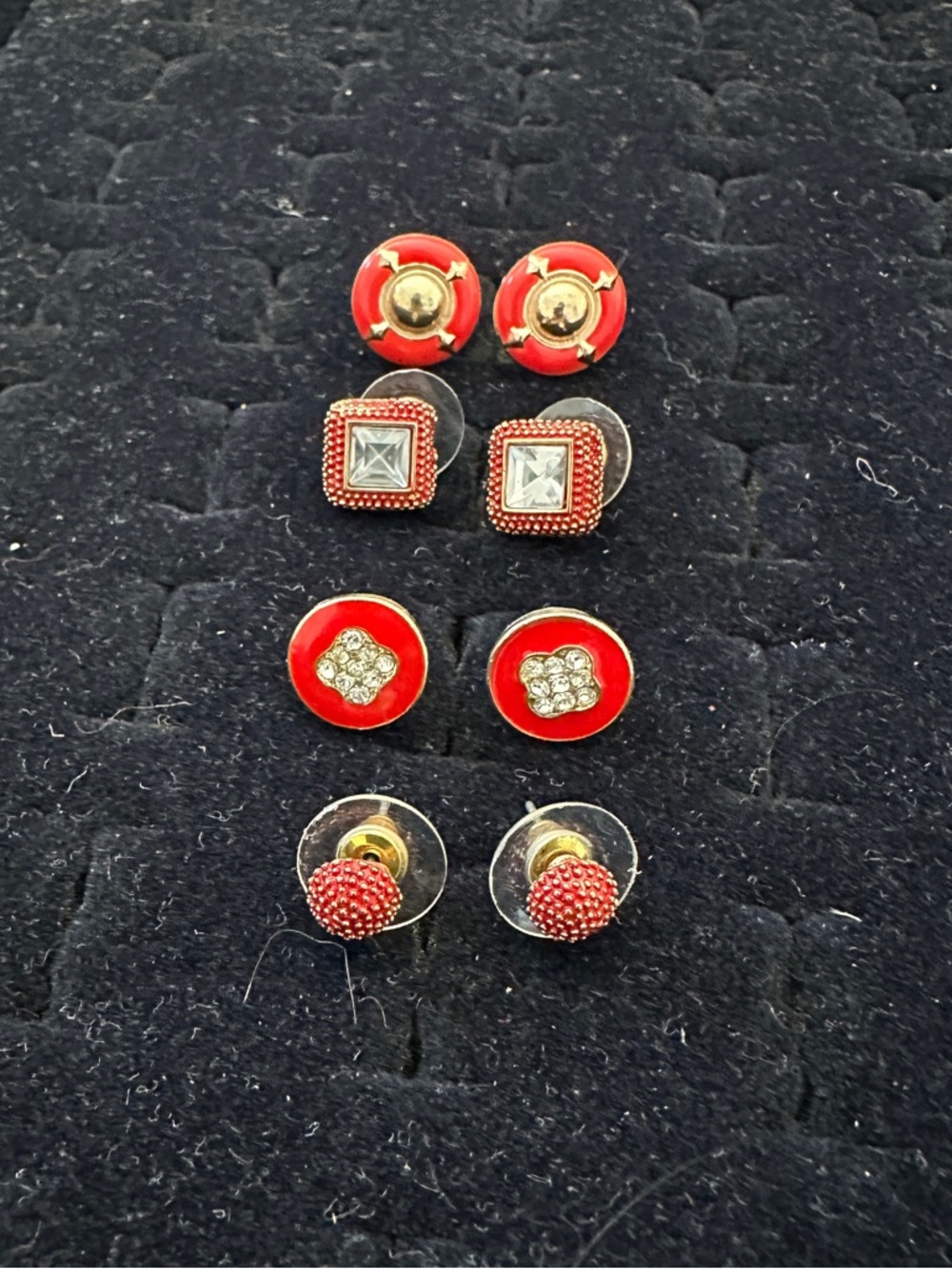 Red and Gold Stud Earring Set - 4 Pairs